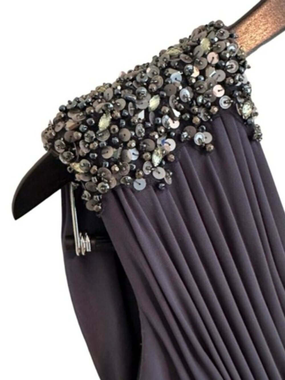 RICKIE FREEMAN FOR TERI JON Beaded Mother of the Bride Gown Pewter Size 6 NWT - Picture 3 of 16